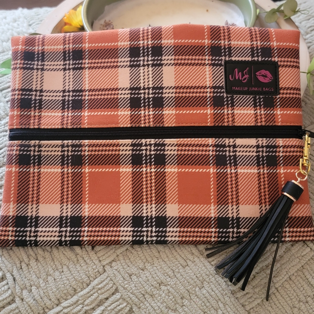 Plaid Zip Pouch - Orange & Black